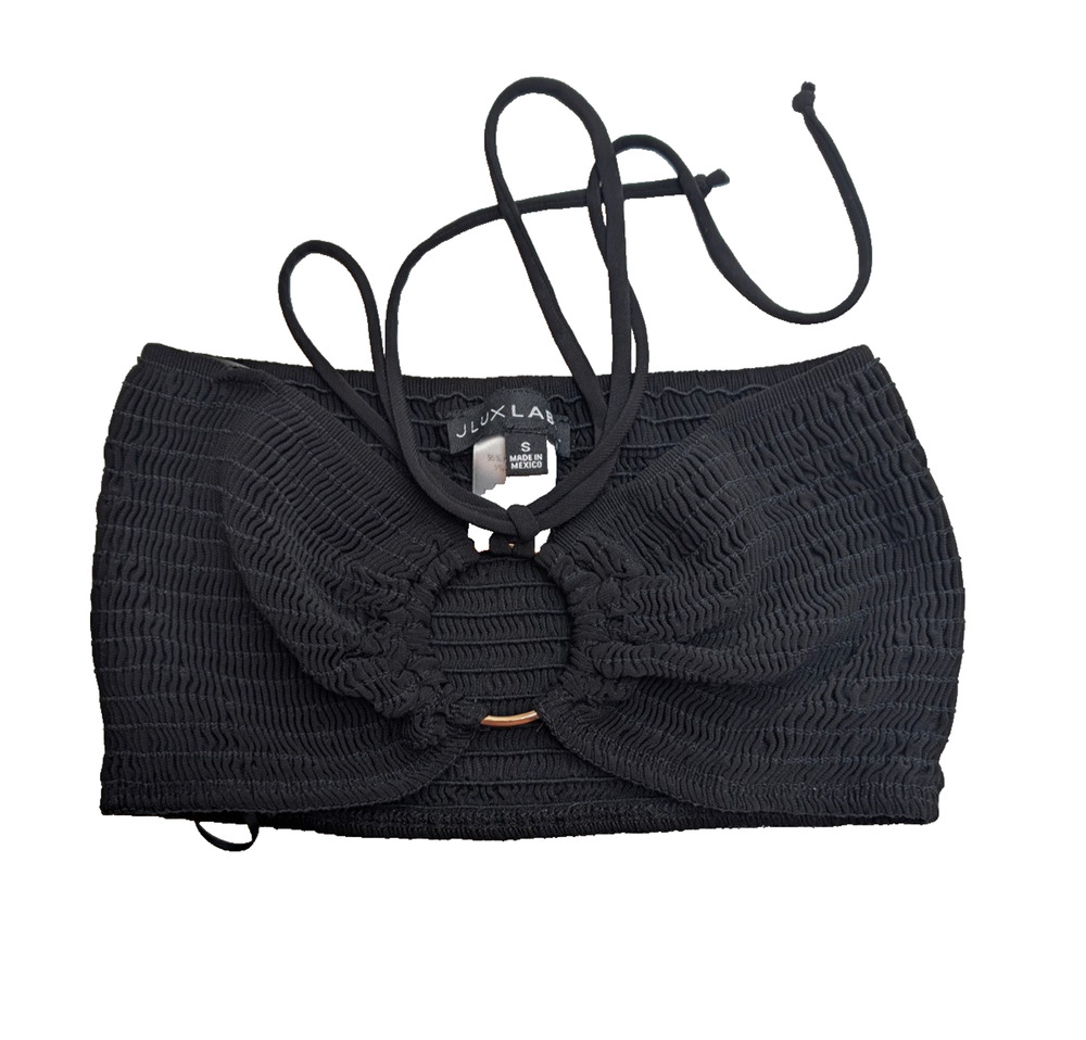 Jluxlabel Smocked Strapless Bandeau Small Black Gold Ring Ties Cropped Strapless
